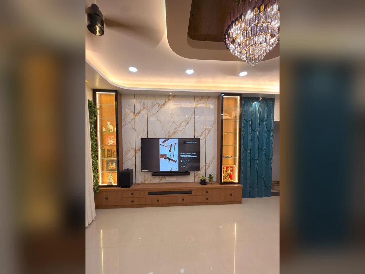 Living Room – Decorative TV Feature Wall, completed project photograph by Royal Contractor