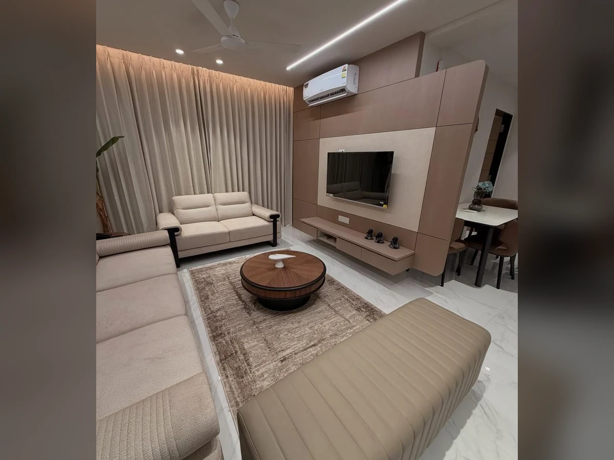 Living Room – Modern TV Unit and Seating, completed project photograph by Royal Contractor